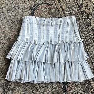 Sundry Cream and Light Blue Striped Tiered Ruffle Mini Skirt